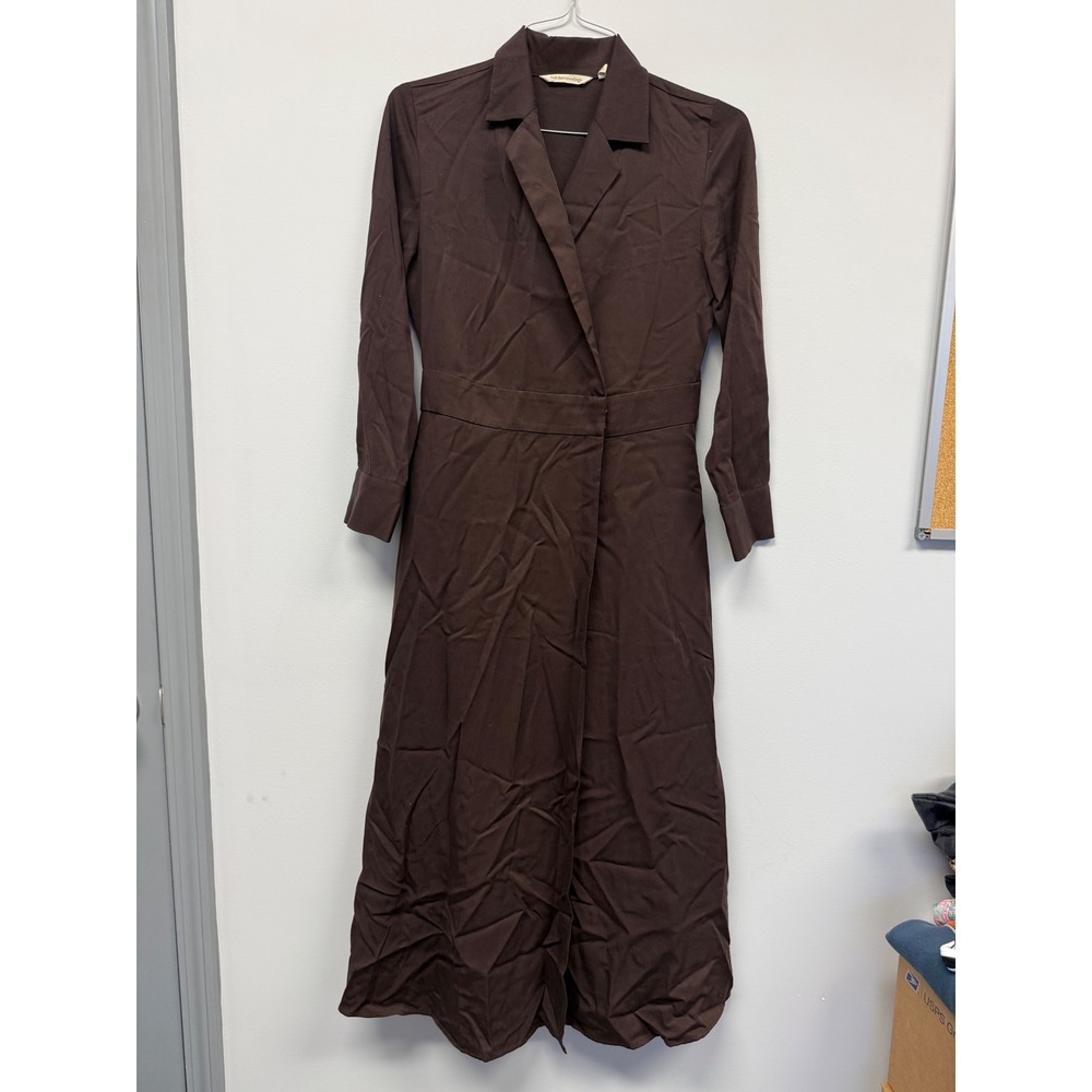 Soft Surroundings Brown Tencel Lyocell Wrap Midi Dress Petite Small 3CC18